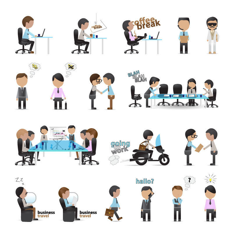 卡通职场人物 扁平化白领上班族工作开会场景 ai格式矢量设计素材