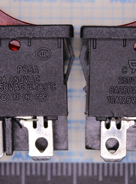 红色船型开关KCD1-104 4脚2档带灯 进口翘板电源开关6A/250V