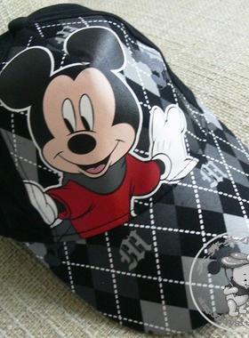 热卖新正版迪士尼帽子米奇棒球帽儿童帽经典方格子SM60066黑色