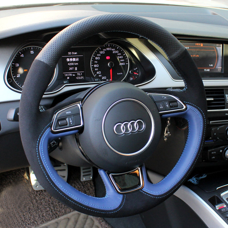 圣玛克 奥迪A4L/A6L/A5/A8L/Q3/Q5/Q7专用手缝真皮翻毛方向盘套
