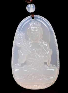 白色玉髓生肖守护神本命佛吊坠