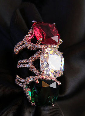 欧美奢华大气方形红宝石祖母绿