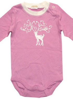 乐天BABY*外贸L *0-6个月紫色小鹿全棉长袖三角哈衣包屁衣09095