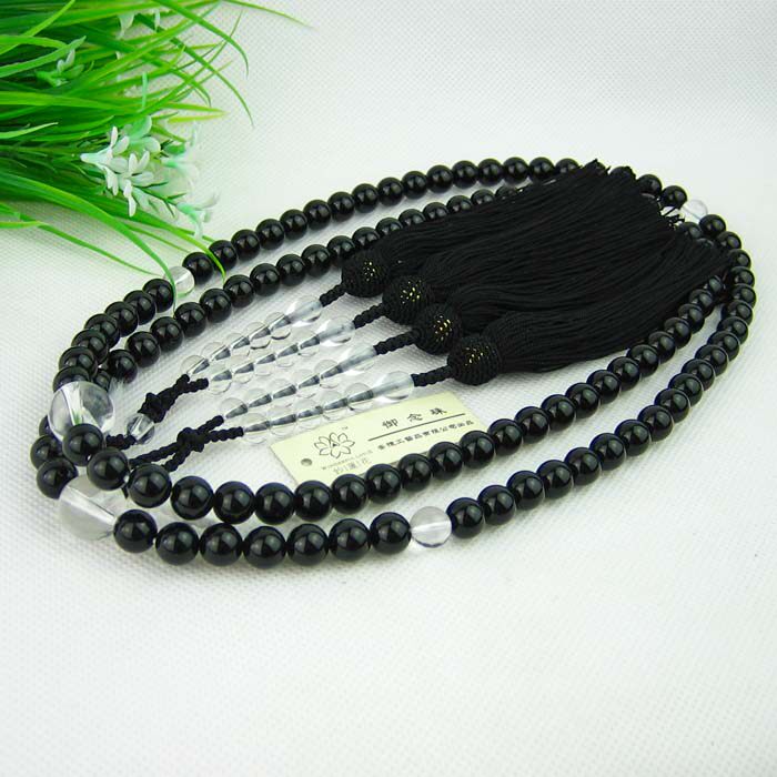 妙莲花日式念珠台湾心培法师佩戴同款108颗黑玛瑙挂珠包邮