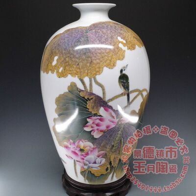 景德镇陶瓷手绘高级荷韵风摆件