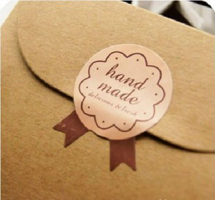韩版封口贴  handmade粉色奖状型 礼物包装贴纸 牛皮纸袋专用贴纸