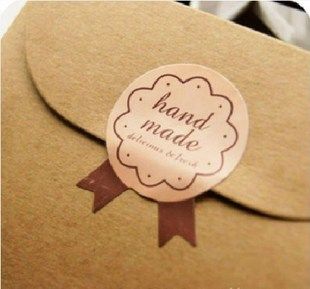 韩版封口贴  handmade粉色奖状型 礼物包装贴纸 牛皮纸袋专用贴纸