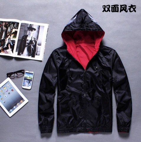春秋季新品双面穿外套艾伟伦潮牌青年学生纯色连帽风衣男韩版