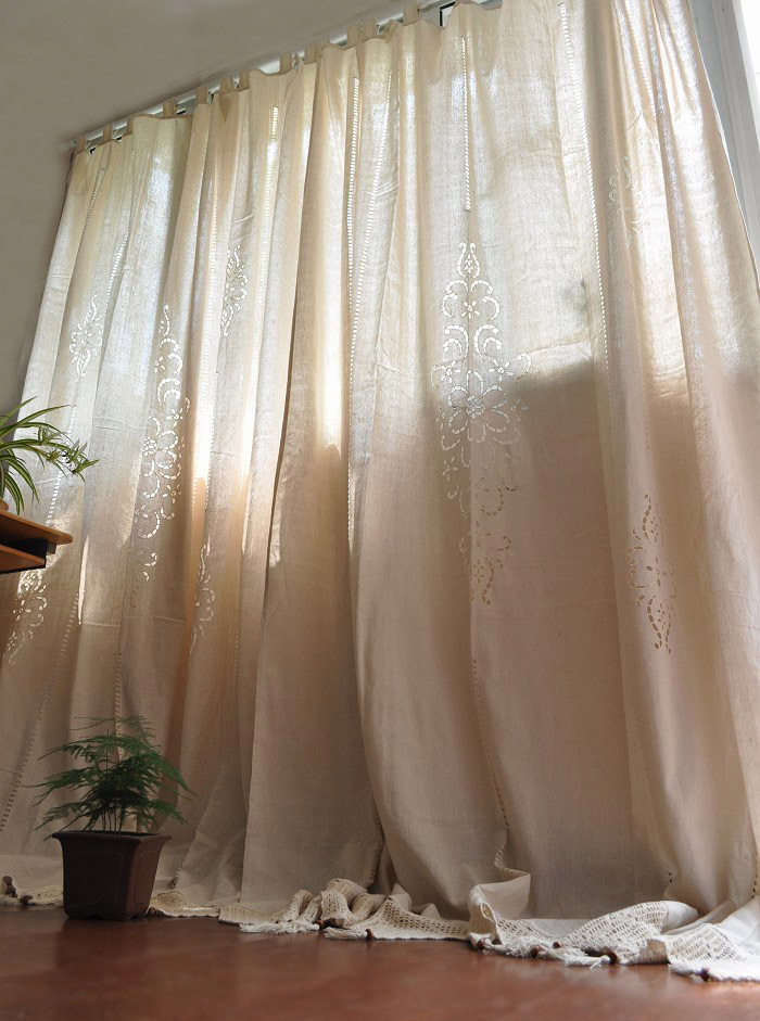 希腊棉麻钩针窗帘吊带式窗帘卧室客厅窗帘罗马帘落地帘175*255高