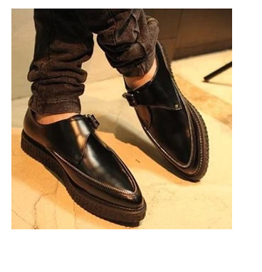 厚底时尚潮流铆钉松糕尖头皮鞋