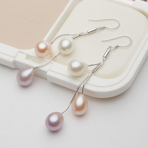 时尚吊坠天然珍珠纯银耳夹