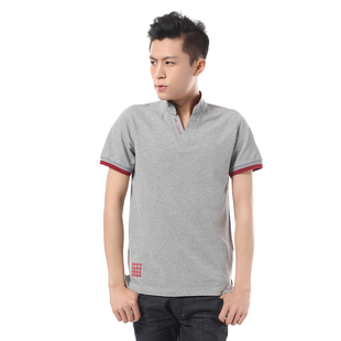 短袖 潮男T恤男士 韩版 修身 全棉v领t恤 立体剪裁新款 立领t恤男装 夏装