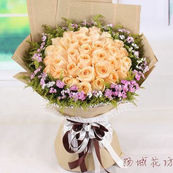 扬城花坊11/33朵香槟玫瑰情人节生日扬州江都鲜花同城速递