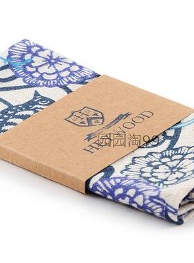 欧洲同步定制亚麻 印花蓝鸟水洗西装配饰复古西装口袋巾