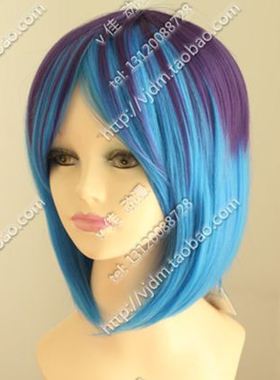 cosplay假发假毛 蓝色混色紫色渐变短发 高温丝原宿 时尚日常女生