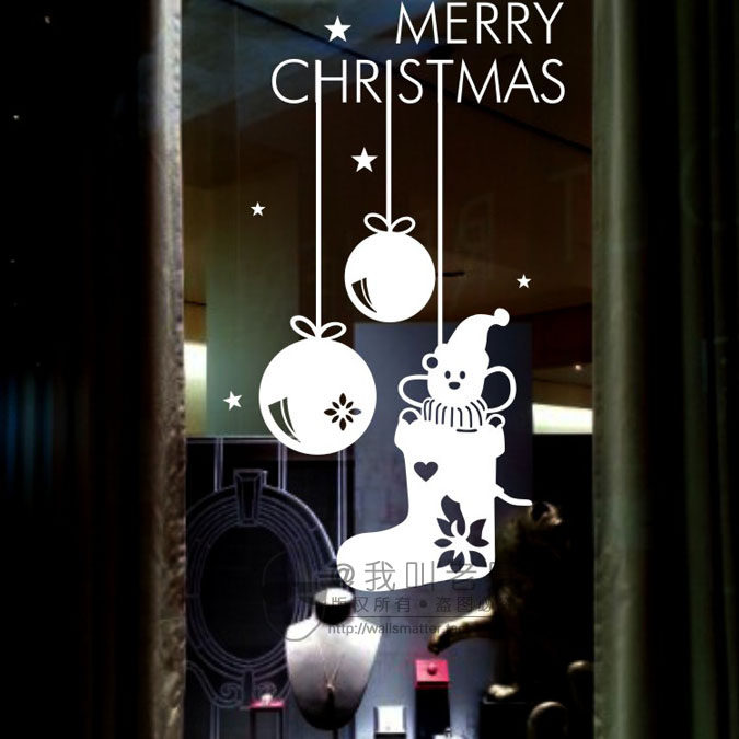 圣诞袜子吊饰墙贴纸画Merry Christmas卖场商铺橱窗玻璃装饰贴花