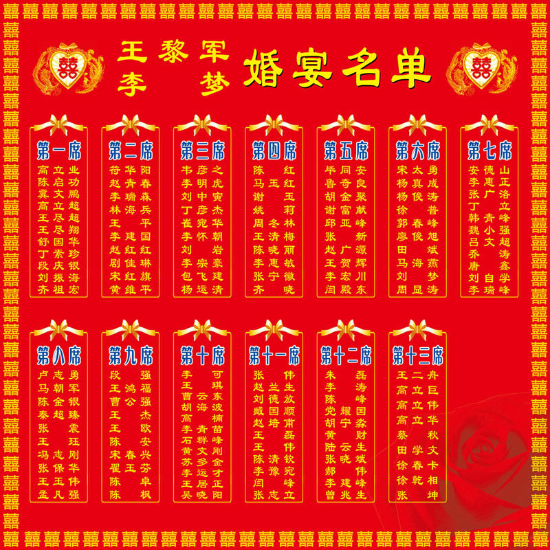 海报印制208海报展板素材(制作)2820 喜宴婚宴名单座位安排