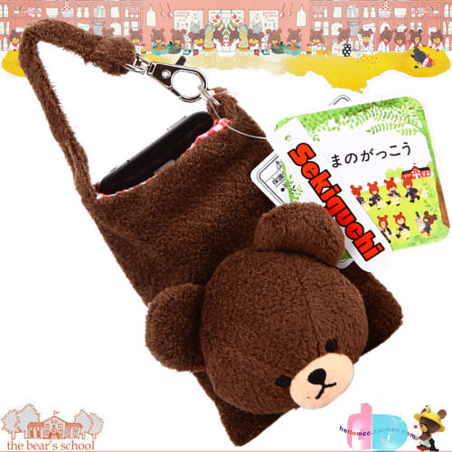 日本正版读书熊 the bears school 小熊学校 棕色手机袋 钱包