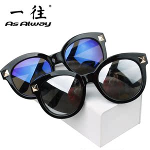 SWEET显瘦太阳镜 欧美街拍超大圆框墨镜 复古铆钉男女装饰眼镜