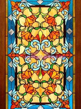 定做艺术玻璃玄关隔断双面透光屏风吊顶地中海钢化雕刻蓝色蒂凡尼