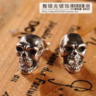 【舞银光】925泰银 NECROMANCE亡灵巫师白钻骷髅耳钉（单只）