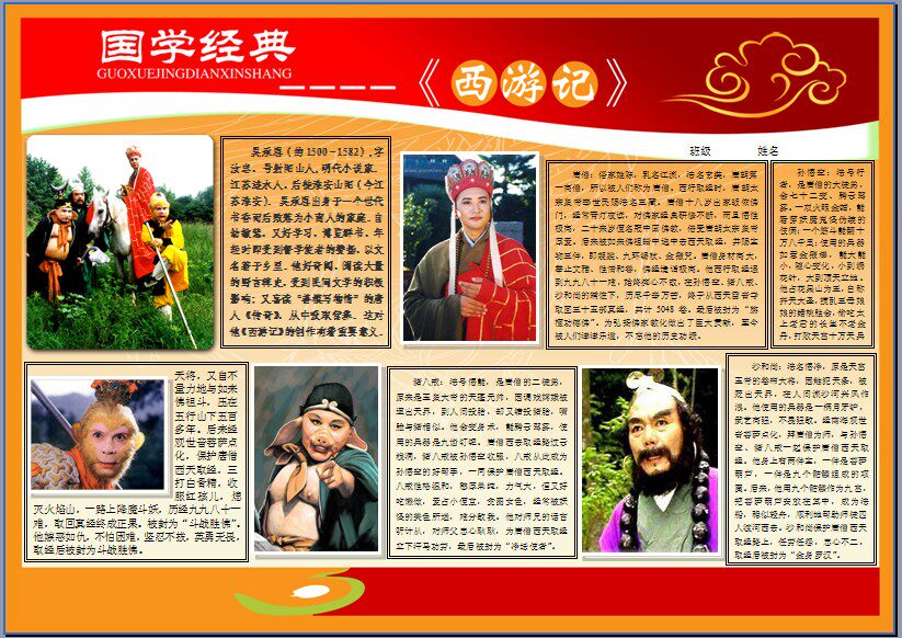 国学经典西游记电子小报读书卡电脑手抄报阅读板报剪贴报模板330