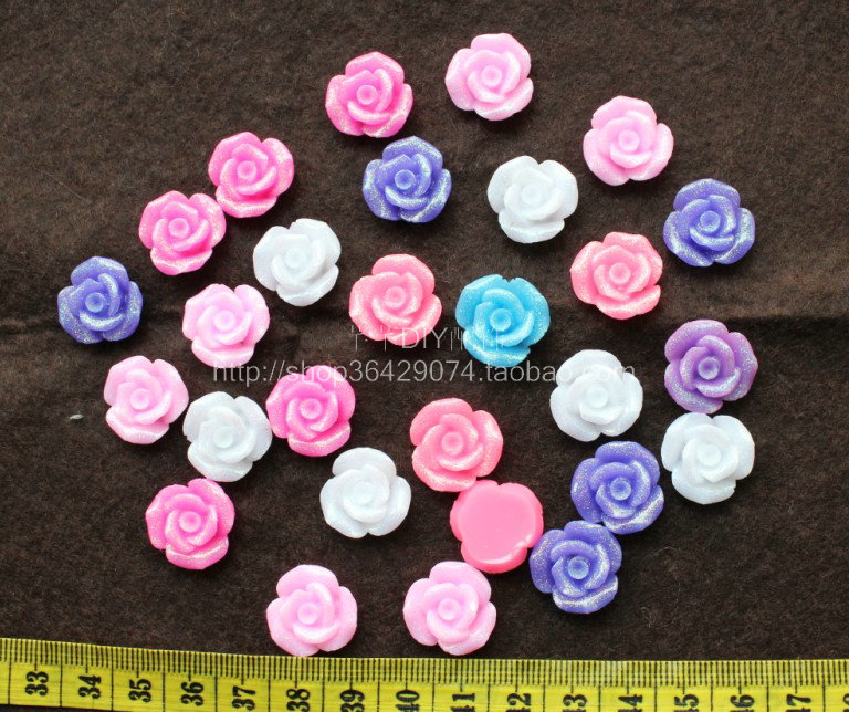 10个 玫瑰花树脂 带闪粉金粉17mm花朵材料 diy手机壳服饰配件