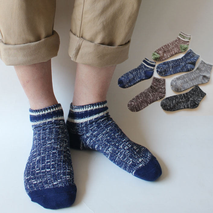 日系秋冬竹节纱纯棉男士袜子全棉中筒粗线原宿三条杠英伦潮袜子wz