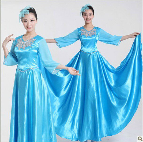 2016新款民族舞蹈服女装 大合唱长裙 舞台服开场舞大摆裙演出服装
