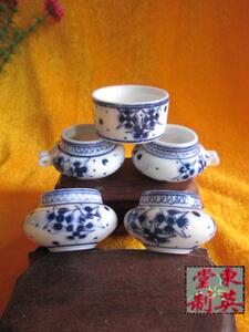 高白全手工绘制青花满天星和重工图案红子缸东英堂鸟食罐