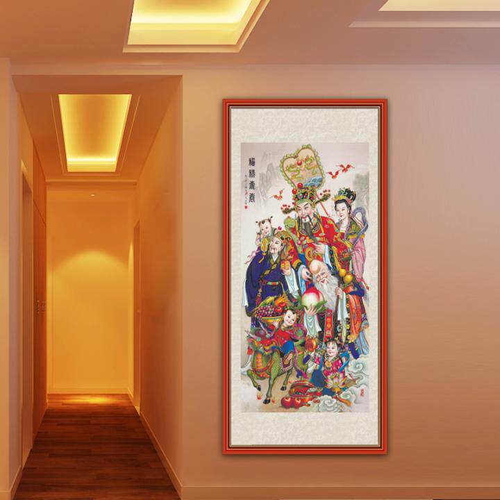 福禄寿挂画中国画年画书法字画丝绸卷轴画客厅书房装饰画中堂画新