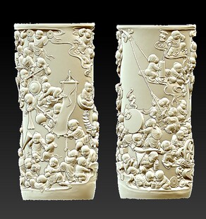 圆雕图 三维立体 stl 3D打印 模型 精雕图 灰度图/百子笔筒