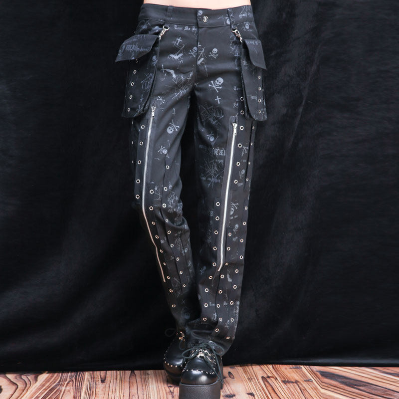 glp  金属铆钉裤朋克韩版个性修身 舞台装 punk黑裤 71276
