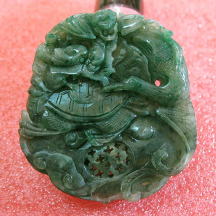 玉如意 南阳独山玉吊坠仙鹤龙龟天蓝独玉料南阳独玉挂件独占鳌头