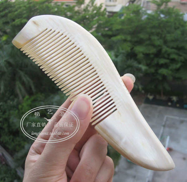 实拍 天然黄牛角梳 牦牛角有柄梳 养发护发 圆齿正品 中号 91-F