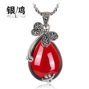 Hong 925 Silver jewelry red garnet CZ silver Dragonfly drop pendants Thailand Bangkok silver retro woman pendant