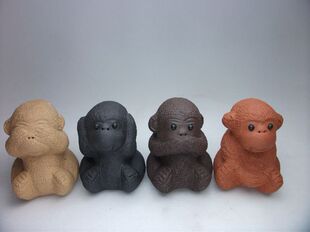 宜兴紫砂雕塑猴子摆件茶宠茶玩四不猴（不看、不听、不说、不做）