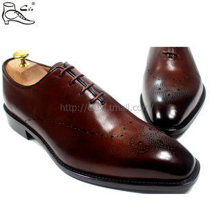 手绘擦色男鞋 其艾 手工皮底透气Mackay支内线缝制工艺定制