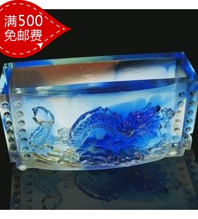 冲五钻 打折包邮 正品夏氏琉璃 J-004 琉璃工艺名片座 蛟龙出海