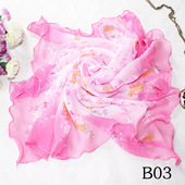 装 女式 饰方巾木耳边 桑蚕丝巾乔其纱时尚 印花女士夏季 丝巾新款 韩版