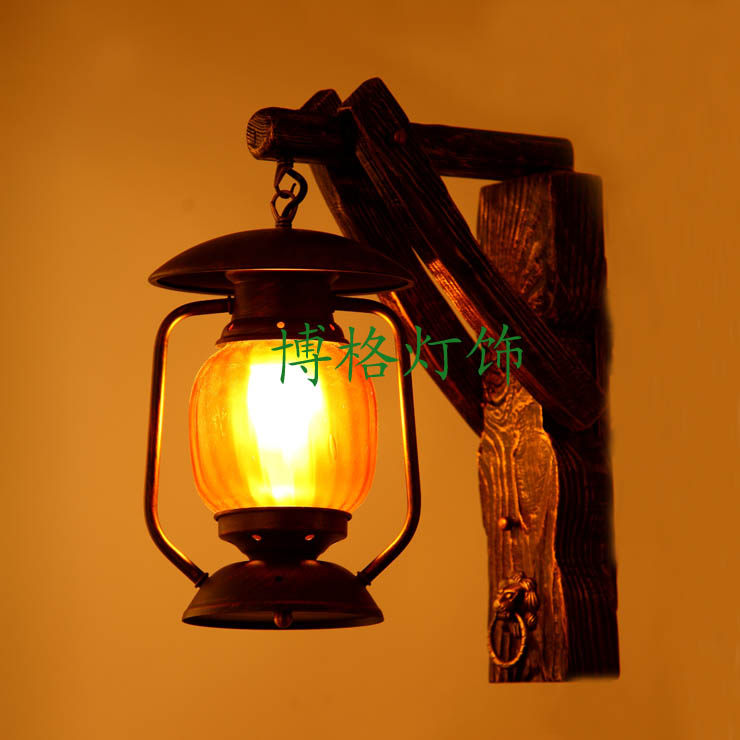 中式复古实木铁艺壁灯美式乡村酒吧灯过道灯个性创意茶楼阳台灯具