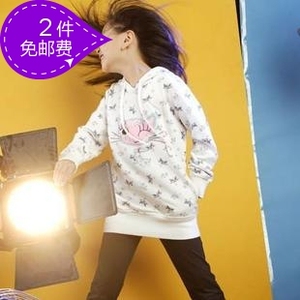 小丰龙童装春秋季女童长袖连帽T恤儿童卡通中大童休闲卫衣中长款