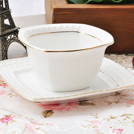 四方形饭碗 浮雕描金小面碗 汤碗 景德镇时尚冰花餐具瓷器