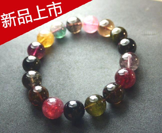 天然巴西油艳碧玺水晶手链手串女男情侣时尚饰品12MM特价