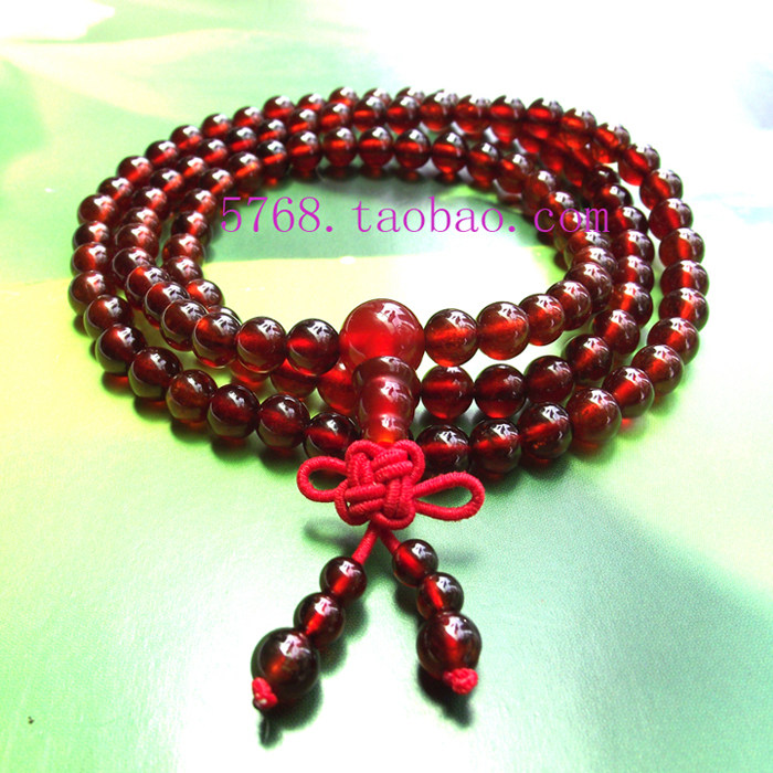 高档橙红色石榴石108颗手佛珠本命年饰品手串3圈天然古玩手链女士