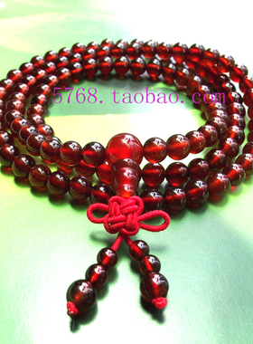 高档橙红色石榴石108颗手佛珠本命年饰品手串3圈天然古玩手链女士