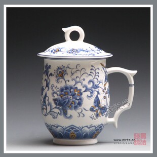 景德镇青花高档茶具 瑞祥杯蝶恋花双层 陶院教授李磊颖何炳钦