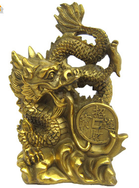 飞龙盘龙戏珠风水摆件纯铜质