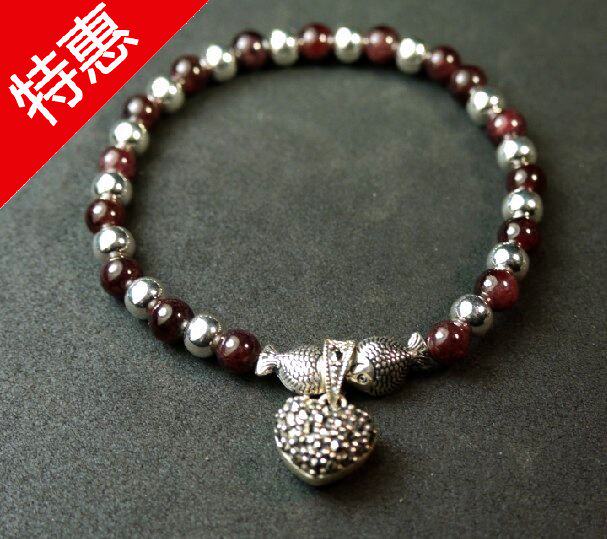 巴西优品天然石榴石纯银吊坠手链女时尚饰品特价鸡心饰品手链