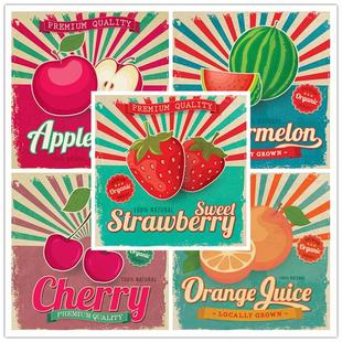 源文件 EPS格式 复古水果海报樱桃草莓西瓜苹果橙子 矢量设计素材
